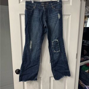 Rue21 Medium Blue Distressed Wide Leg Jeans